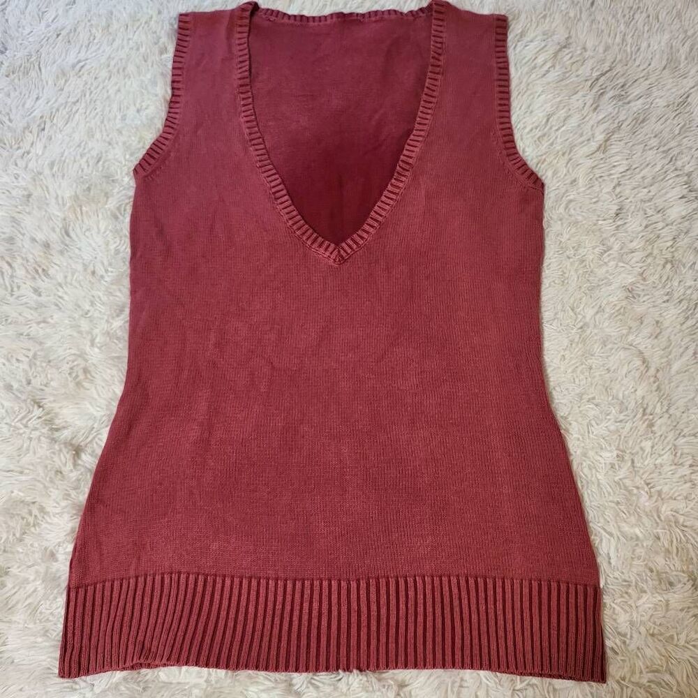 Men sleeveless v neck cable vest knit sweater  M